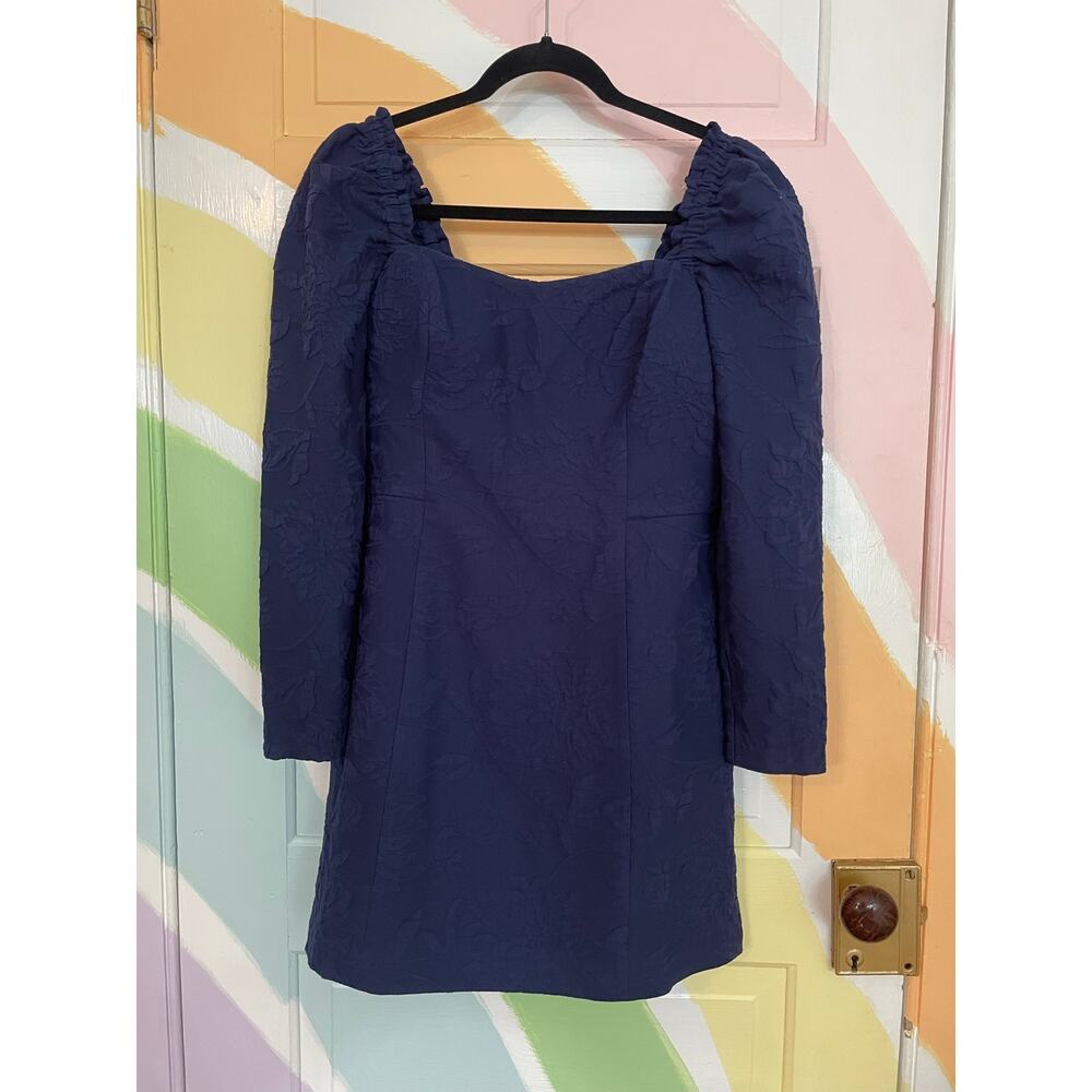 Lilly Pulitzer Navy Floral Jacquard Puff Sleeve Mini Dress 6 NWT